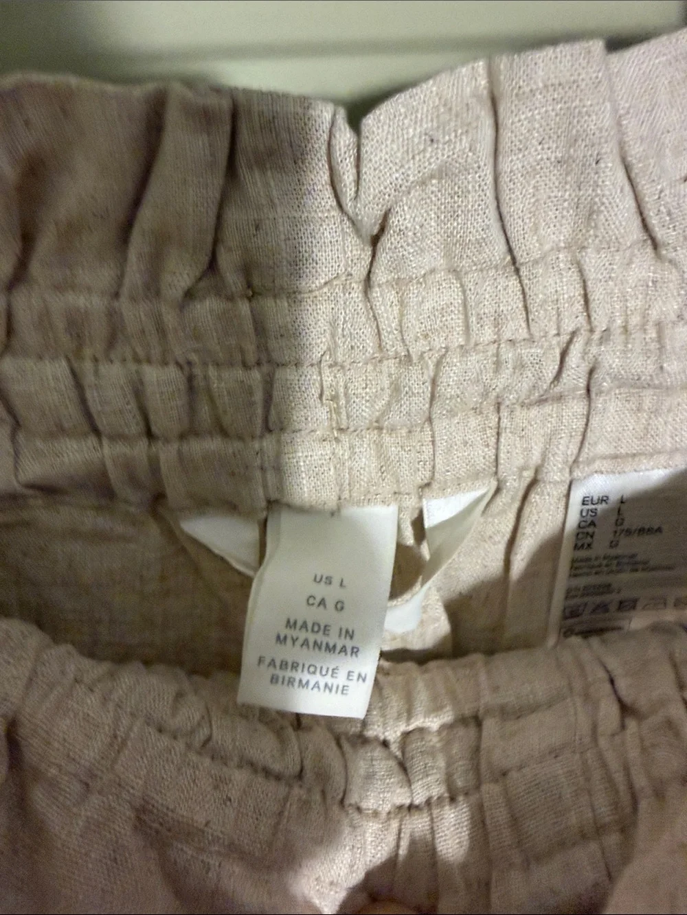 H&M Beige Linen Blend Paperbag Waist Shorts Size